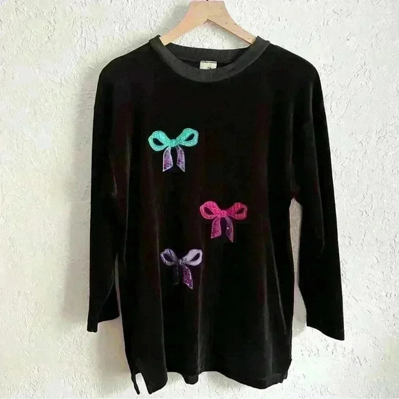 Vintage crewneck velour pullover with sequin bows size small‎ - Picture 1 of 16